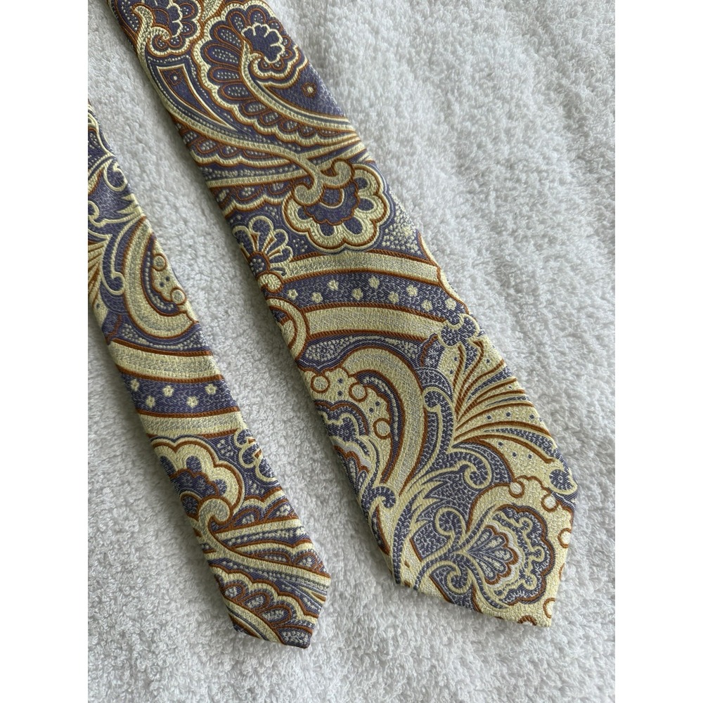 Hudson Room Gold Purple Paisley Woven Jacquard Long 100% Silk Tie Necktie